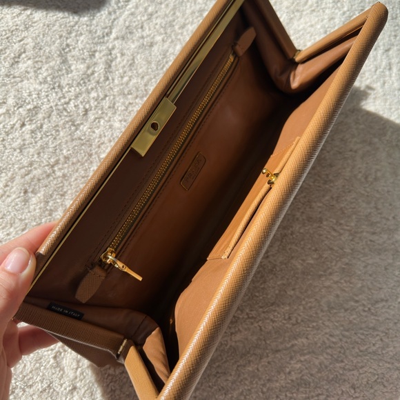 Prada Tan Leather Pouch with Gold Logo - Picture 7 of 9